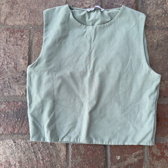 Zara Green Tank Top Cropped Sleeveless Stretch Basic Size M - Picture 1 of 3